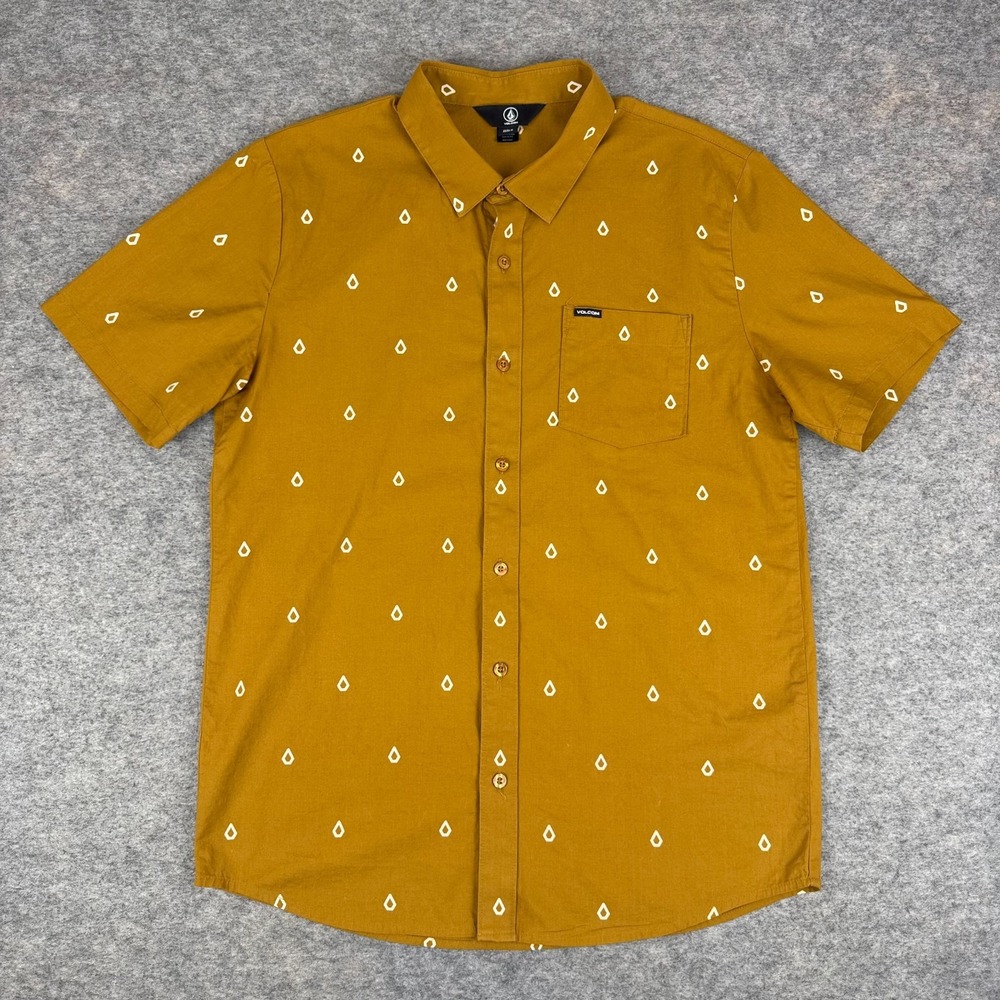 Volcom Patterson Woven‎ Shirt Button Up Cotton Mustard Yellow Mens Medium M